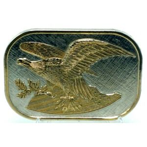 Vintage LARGE Gold Tone & Silver Tone USA Eagle Belt Buckle 3 3/4" x 2 1/2"